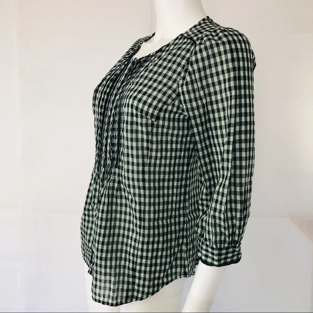 Anthropologie‎ Meadow Rue Gingham Pintuck Top Sz 6